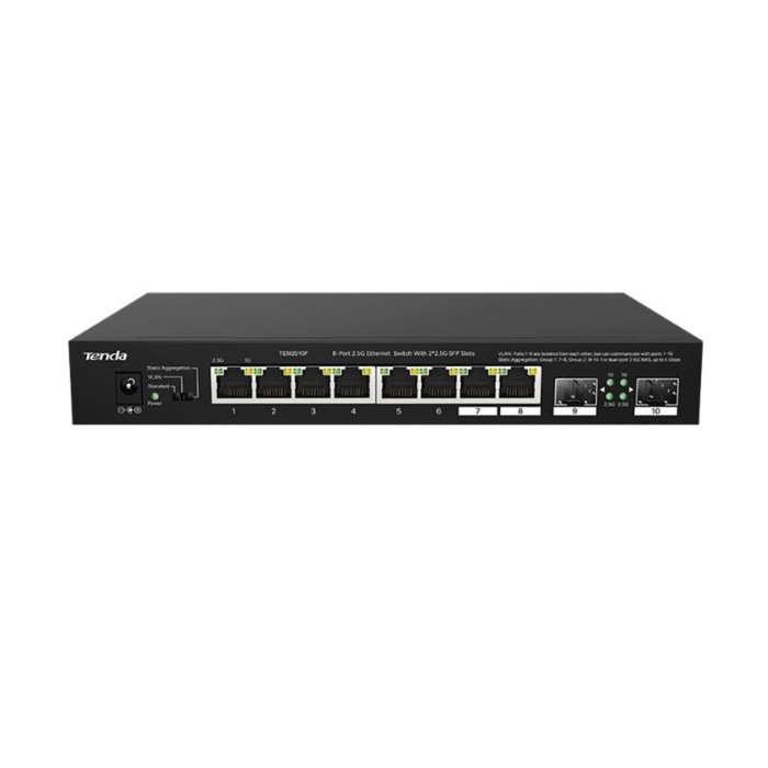 Tenda TEM2010F 8 Port 100-1000-2500 Mbps + 2 Port SFP Switch Çelik Kasa Rack Mount