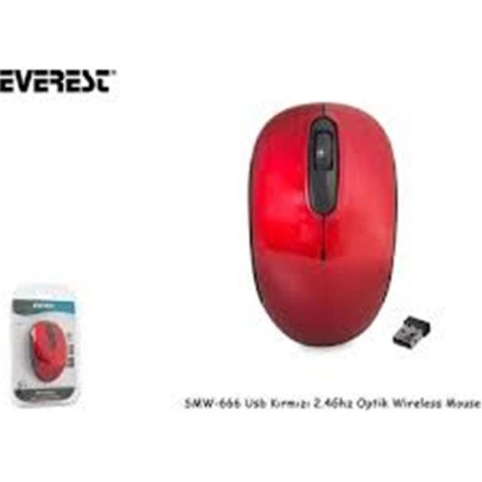 Everest SMW-666 Kırmızı USB 2.4 GHZ Optik Kablosuz Mouse 1500Dpı