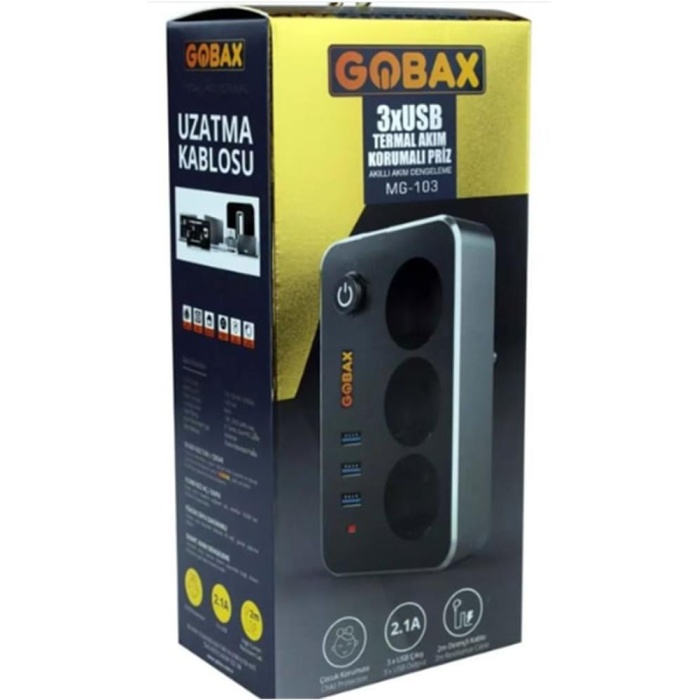 Gobax Mg-103 3xusb 2.1a 3x Priz Anahtarli Termal Akim Korumali Priz 2mt Kablo