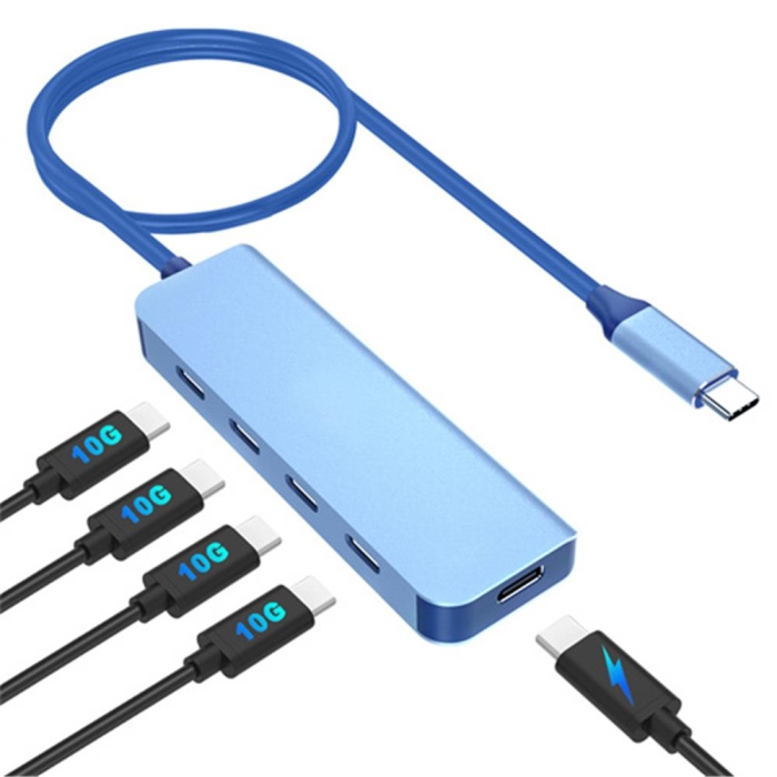 Vcom CUE11s-Mavi Type-C To 4-Usb-C (10GBps)+Pd 3.0 100W Çoklayıcı