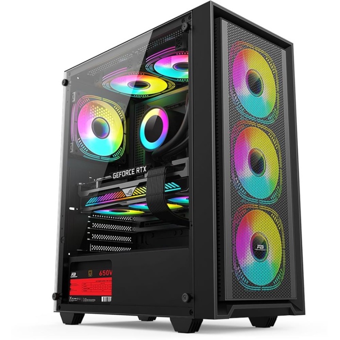 PowerBoost PB-P802AB 650w 80+ Bronze USB 3.0, ATX Mesh, RGB fan Siyah Kasa