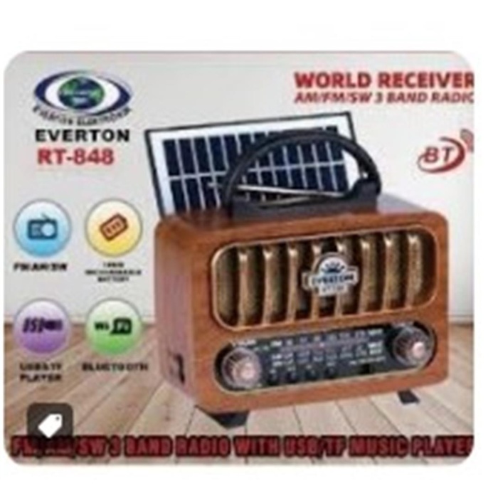 Everton Rt-848 Güneş Enerjili Panelli Bluetooth Fm-usb-Tf Card-Aux Nostaljik Radyo