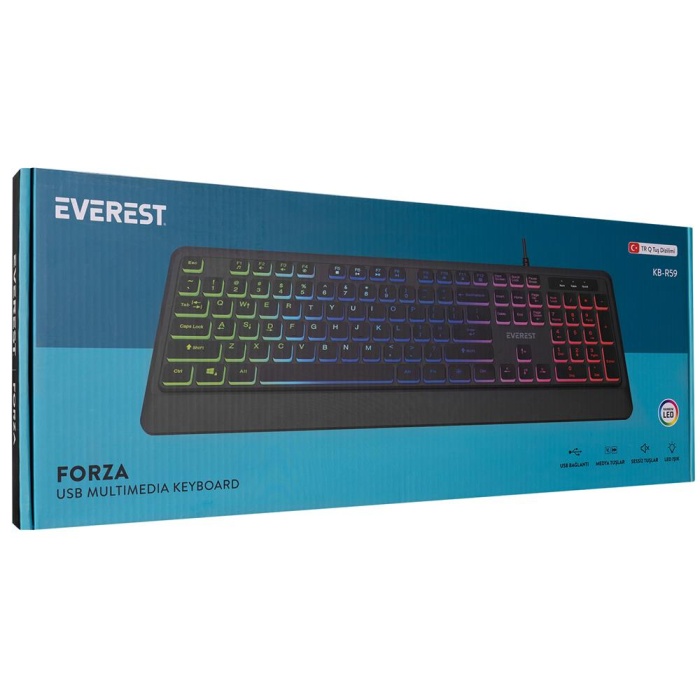 Everest KB-R59 FORZA Siyah Usb Rainbow Backlight klavye