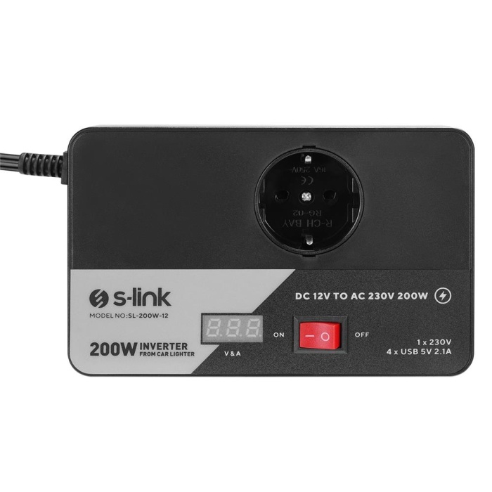 S-link SL-200W-12 200W DC12V-AC230 Çakmaktan Power Inverter