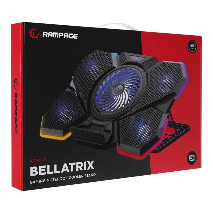 Addison Rampage AD-RC13 BELLATRIX Siyah 5 Fan 2 USB RGB Işıklı 15-17 Notebook Soğutucu Stand