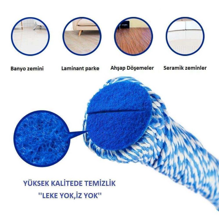 Real Cleaning Mikrofiber Sihirli Döner Paspas TM1135 1 Başlıklı