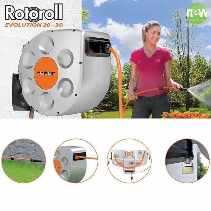 Claber 8697 Rotoroll Evolution Duvara Monte Hortum Makarası 30 mt