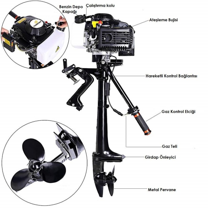 Tomking TK144FC Dıştan Takma Bot Motoru 4 Zamanlı 4 Hp
