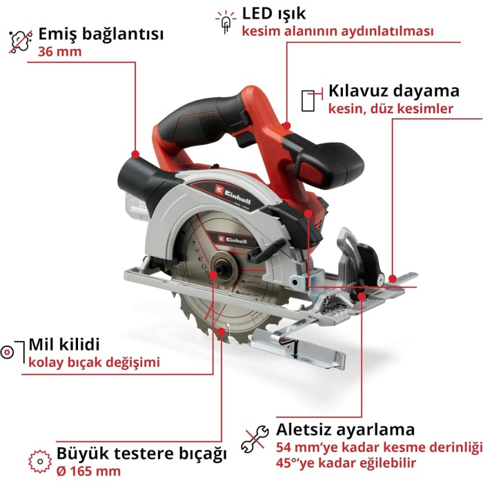 Einhell TE-CS 18/165/1 Li Akülü Daire Testere 18V 2.5 Ah