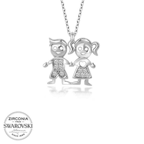 Swarovski Taşlı Gümüş Erkek Kız Çocuk Bayan Kolye