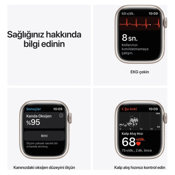 Apple Watch Seri 7 Gps, 41MM Siyah Alüminyum Kasa ve Siyah Spor Kordon