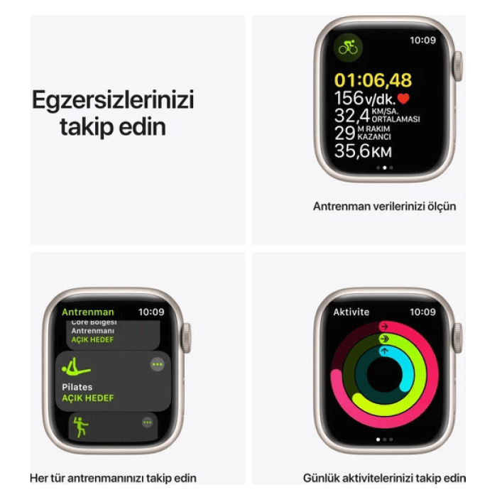 Apple Watch Seri 7 Gps, 41MM Siyah Alüminyum Kasa ve Siyah Spor Kordon