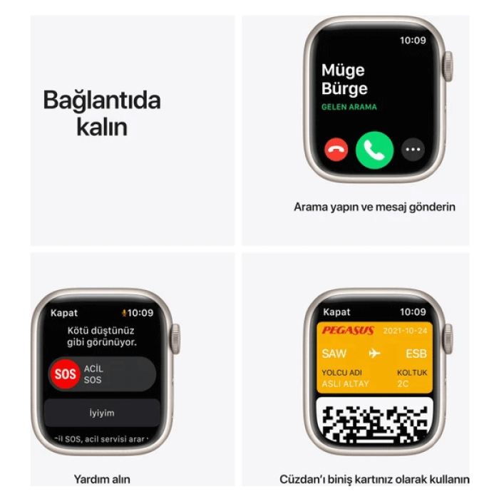 Apple Watch Seri 7 Gps, 41MM Siyah Alüminyum Kasa ve Siyah Spor Kordon