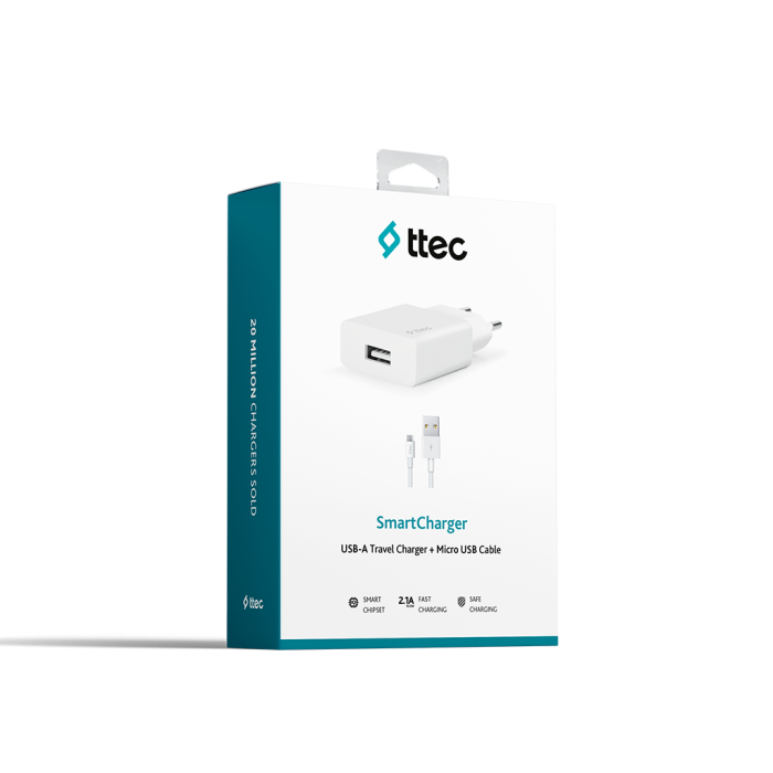 ttec SmartCharger 2.1A Seyahat Şarj Aleti + Micro USB Kablo Beyaz