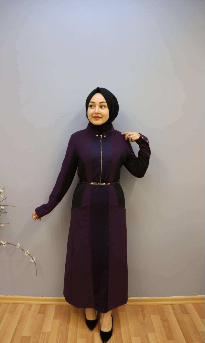 KAYRA BAYAN ÖNÜ FERMUARLI KEMERLİ ELBİSE