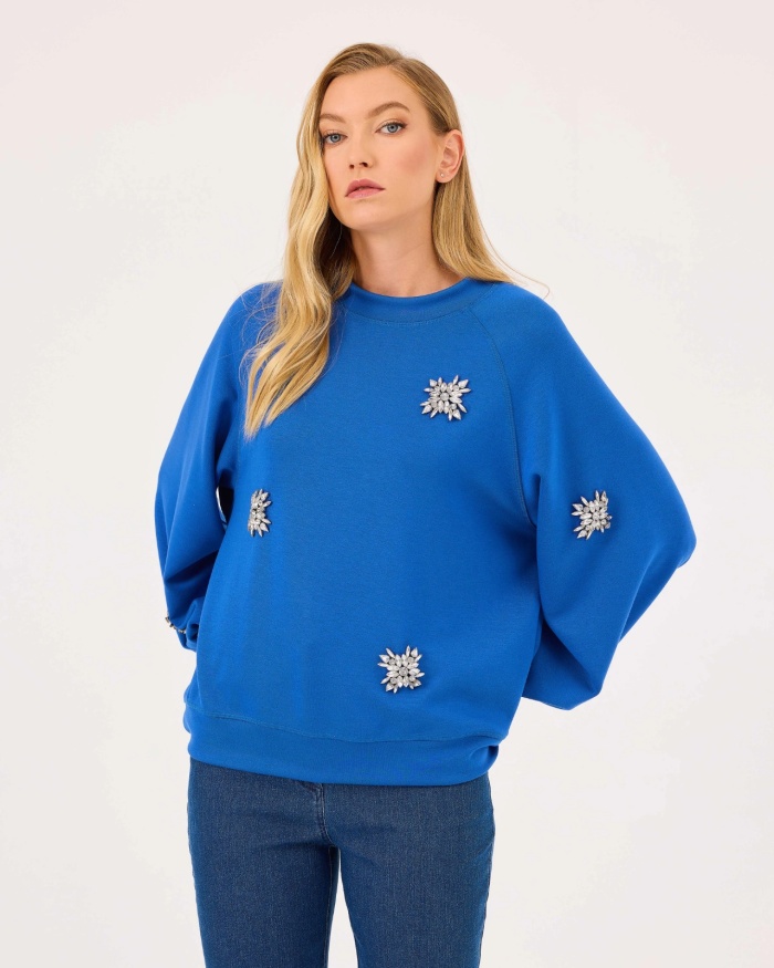 YENİ SEÇİL KADIN yuvarlak yaka taşlı sweatshirt 10002422310001