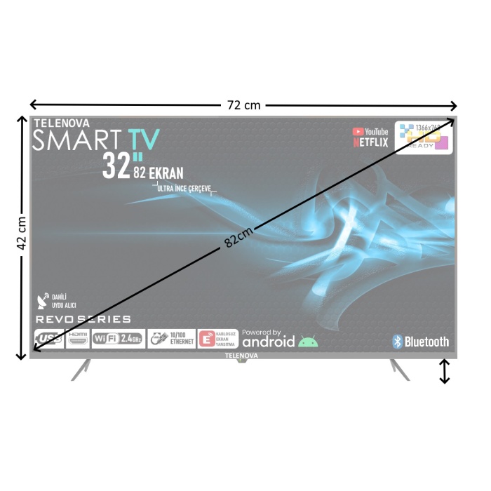 Telenova 32FS1202  32 82 Ekran Uydu Alıcılı HD Android Smart LED TV