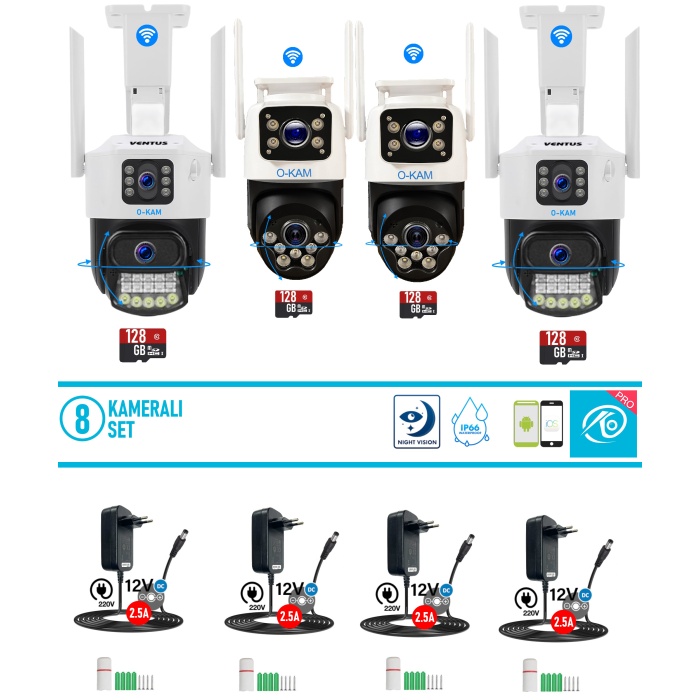 8 (4x2) Kameralı Set Gece Görüş Sesli Kayıt Uzaktan İzleme 1 Aya kadar kayıt