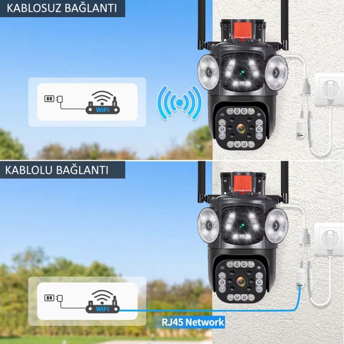 Pro Çift Lensli Hareketli Wi-Fi Akıllı Ip Güvenlik Kamerası FullHD 1080p Türkçe (O-KAM) Uygulama