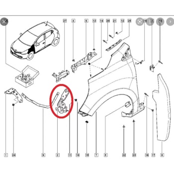 RENAULT CLIO- 4- HB- 13/16; ÖN ÇAMURLUK BAĞLANTI SUPORTU SOL (UÇ KISIM) (SAC)