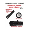 Ultra Güçlü Powerbank Özellikli 2000 Lümel El Feneri Zoom Özellik Şarj Gösterge Hızlı Dolum Deprem