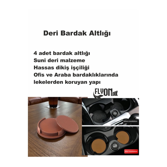 Deri Bardak Altlığı 4 Adet Bardak Altlığı Yuvarlak Tasarım Ofiste Evde Masanızı Tamamlayıcı Bardak