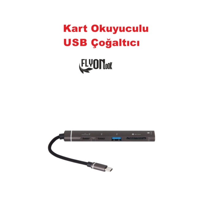 4 1 Otg- Usb Çoğaltıcı Hemde Kart Okuyuculu Usb Hub Telefon Tablet Için Type-c Girişli