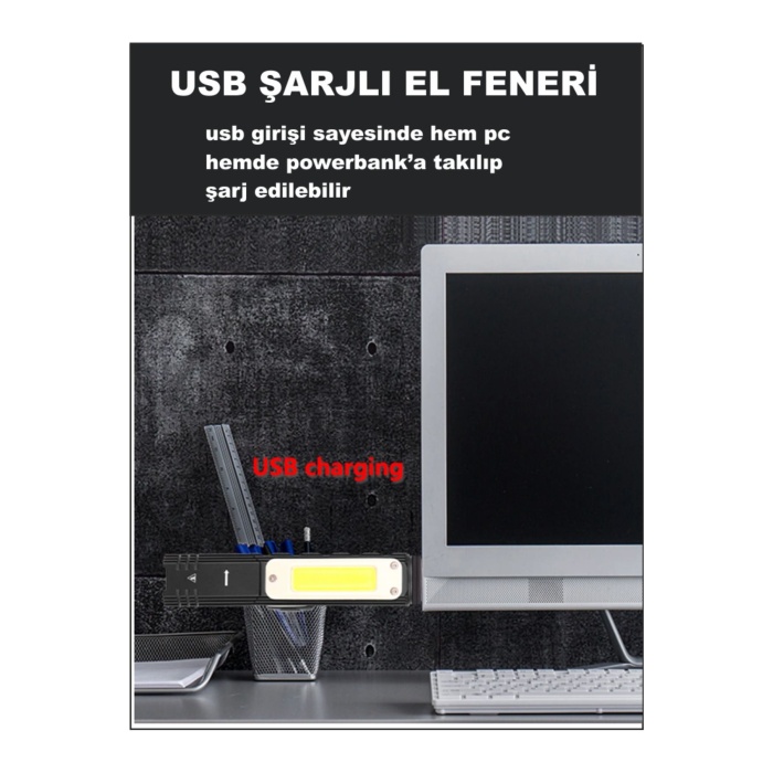 ŞARJLI ÇOK AMAÇLI HEM EL FENERİ HEM KAFA LAMBASI 360 DERECE DÖNEBİLEN BAŞLIK KAMP LAMBASI FLAŞÖR