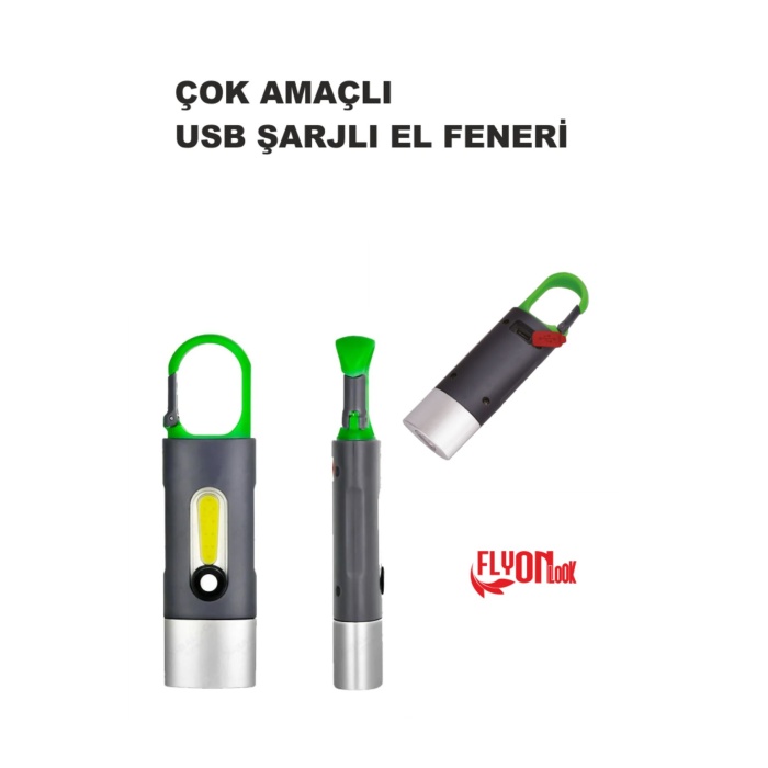 USB ŞARJLI EL FENERİ HEM FENER HEM ORTAM AYDINLATMA KANCALI FLAŞÖR KAMP , CEP , KAMP ÇANTASI ,LAMBA