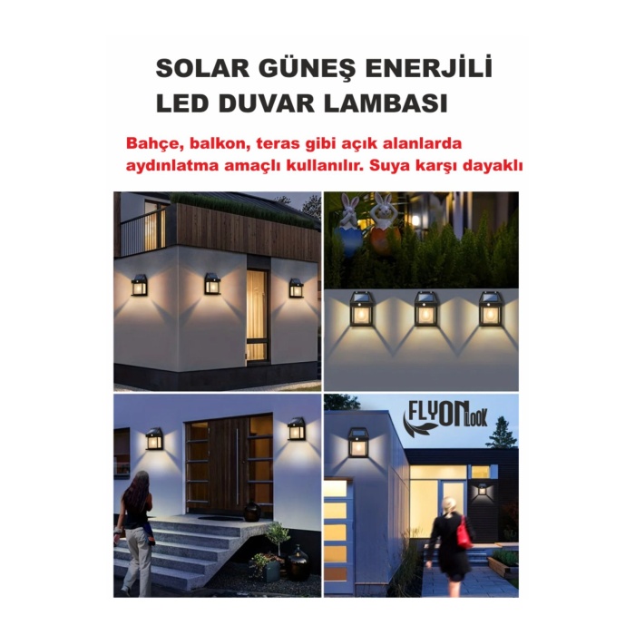 Solar Güneş Enerjili Bahçe,Teras,Balkon,Dış Mekan  Sensörülü  Kademeli Filament Led Aydınlatma Fener