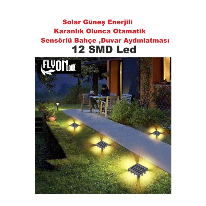 Solar Güneş Enerjili Şık Modern Bahçe Aydınlatma  Duvara ya da Zemine Monte 12 SMD Led 360° Işık