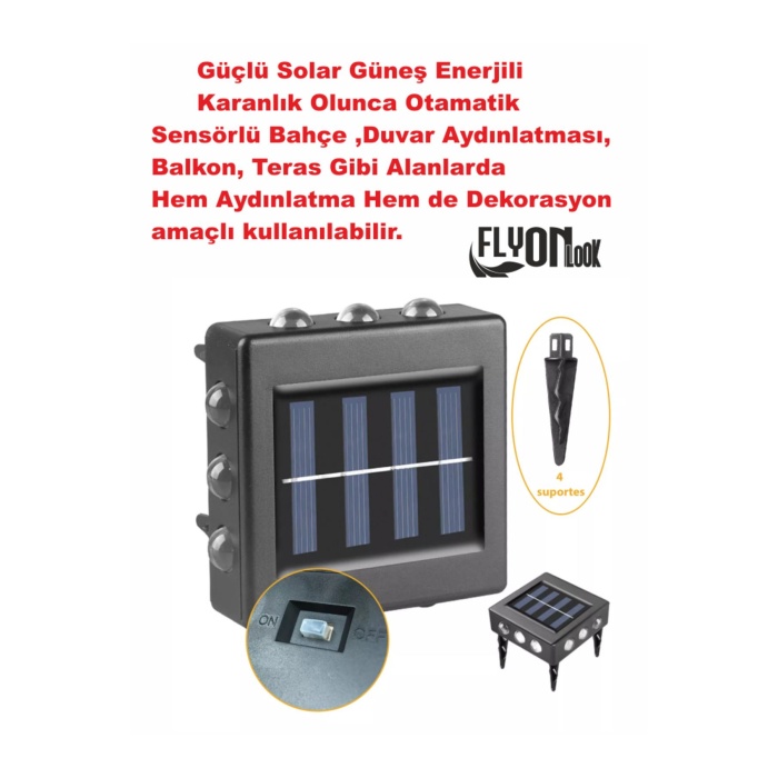 Solar Güneş Enerjili Şık Modern Bahçe Aydınlatma  Duvara ya da Zemine Monte 12 SMD Led 360° Işık