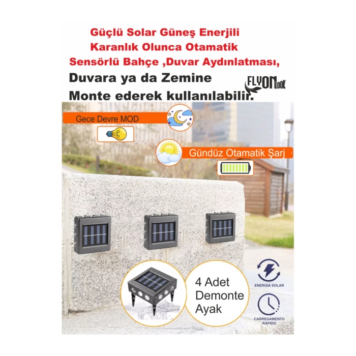 Solar Güneş Enerjili Şık Modern Bahçe Aydınlatma  Duvara ya da Zemine Monte 12 SMD Led 360° Işık