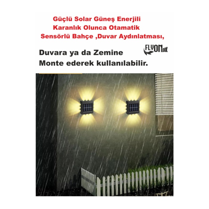 Solar Güneş Enerjili Şık Modern Bahçe Aydınlatma  Duvara ya da Zemine Monte 12 SMD Led 360° Işık