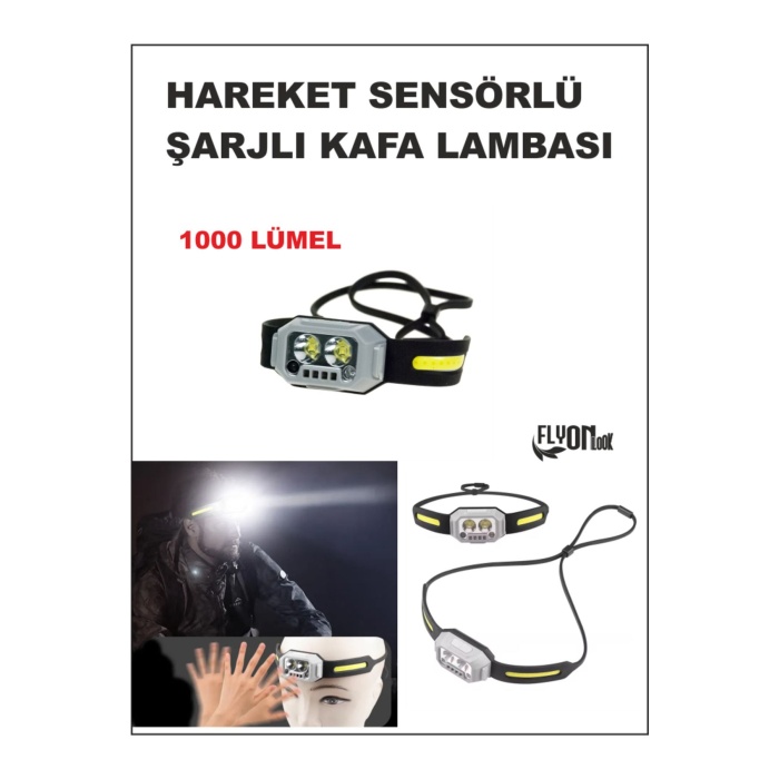 Hareket Sensörlü Kafa Lambası Ultra Hafif Ayarlanabilir Kayış 1000 Lümel Yan Led Lamba Kafa Feneri