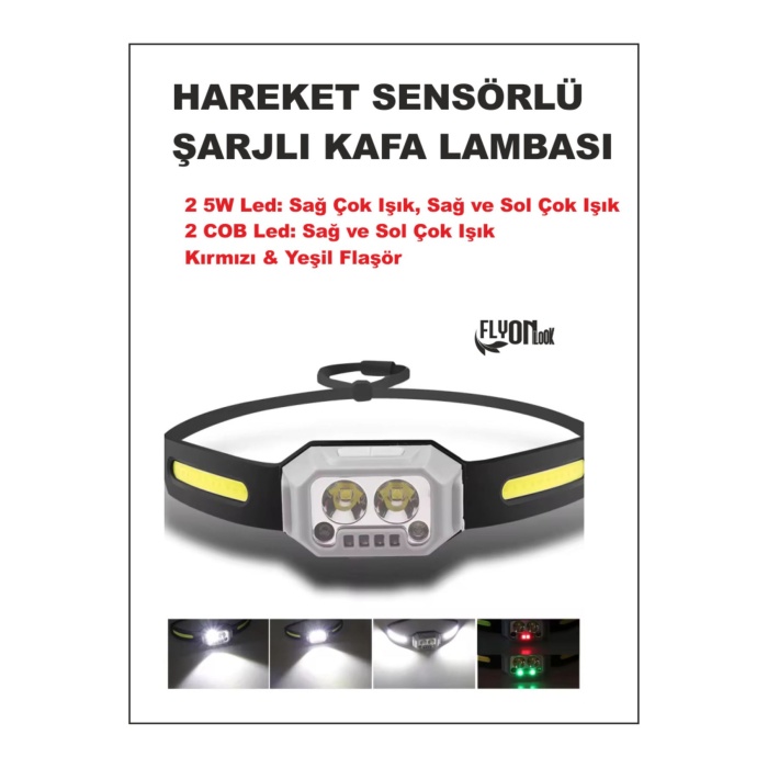 Hareket Sensörlü Kafa Lambası Ultra Hafif Ayarlanabilir Kayış 1000 Lümel Yan Led Lamba Kafa Feneri