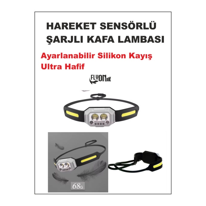 Hareket Sensörlü Kafa Lambası Ultra Hafif Ayarlanabilir Kayış 1000 Lümel Yan Led Lamba Kafa Feneri