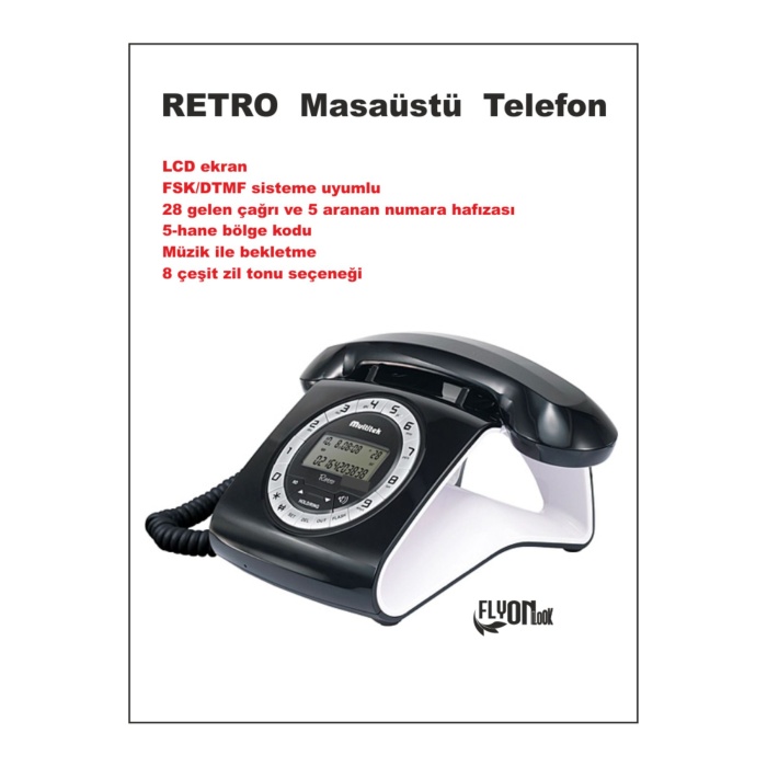 RETRO  Masaüstü  Telefon  12-haneli LCD Ekran Pulse ve Tone Arama Modu Uyumlu Kablolu Telefon