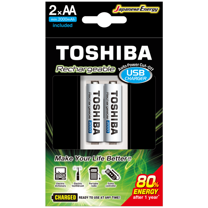 TOSHIBA USB ŞARJ CİHAZI+2 AD.2000MAH KALEM PİL