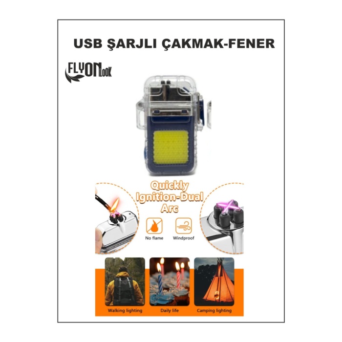 USB ŞARJLI FENER- ELEKTRONİK ÇAKMAK FONKSİYONLU KAMP  TAŞIMA ASKILI ÇAKMAKLIK SEYEHAT KİLİTLİ KAPAK