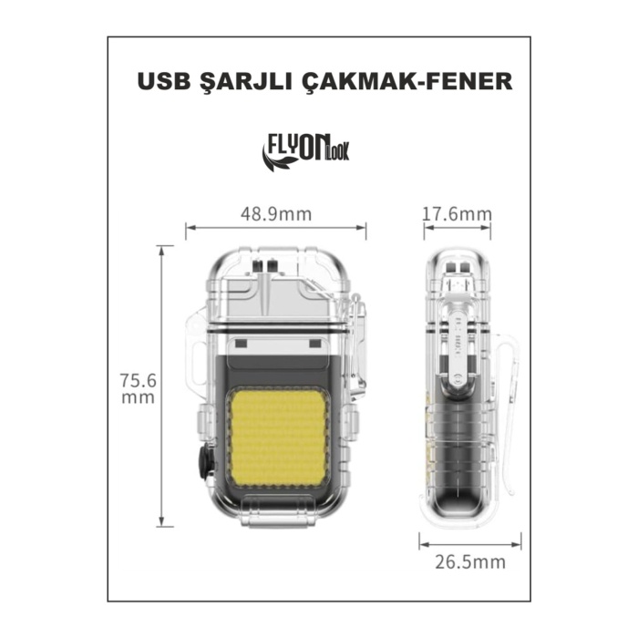 Usb Şarjli Fener- Elektroni?k Çakmak Fonksi?yonlu Kamp  Taşima Askili Çakmaklik Seyehat Ki?li?tli?