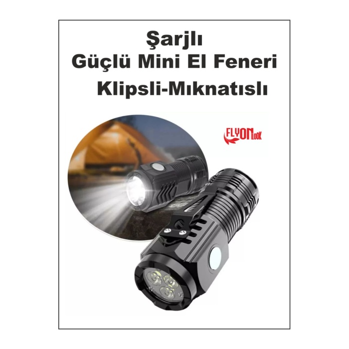 Ultra Mini Şarjlı El Feneri Mıknatıslı Klipsli 5 Fonksiyonlu Seyehat Kamp Ev Ofis 3 XE Led Lamba