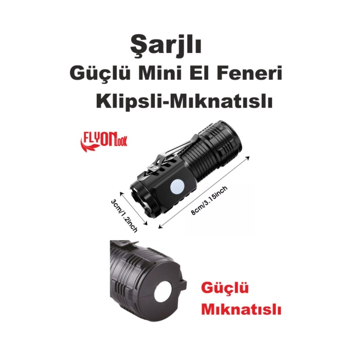 Ultra Mini Şarjlı El Feneri Mıknatıslı Klipsli 5 Fonksiyonlu Seyehat Kamp Ev Ofis 3 XE Led Lamba