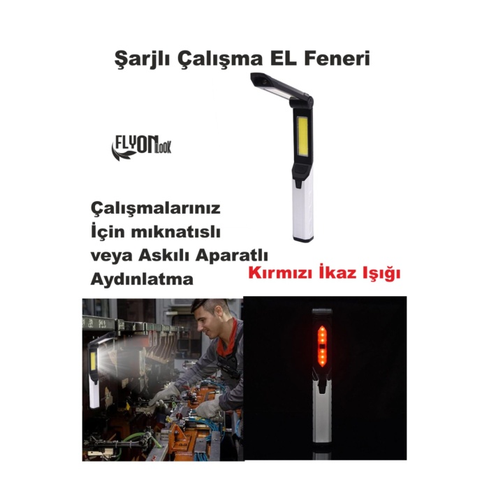 Şarjlı Çalışma EL Feneri Fonksiyonlu 180 Derece Dönebilen COB LED Mıknatıslı Kamp,Oto Tamir Lamba