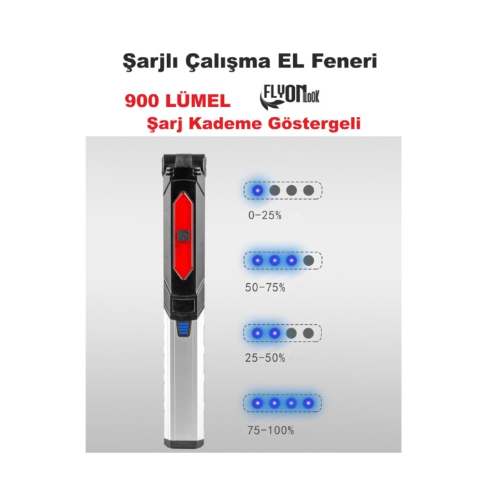 Şarjlı Çalışma EL Feneri Fonksiyonlu 180 Derece Dönebilen COB LED Mıknatıslı Kamp,Oto Tamir Lamba