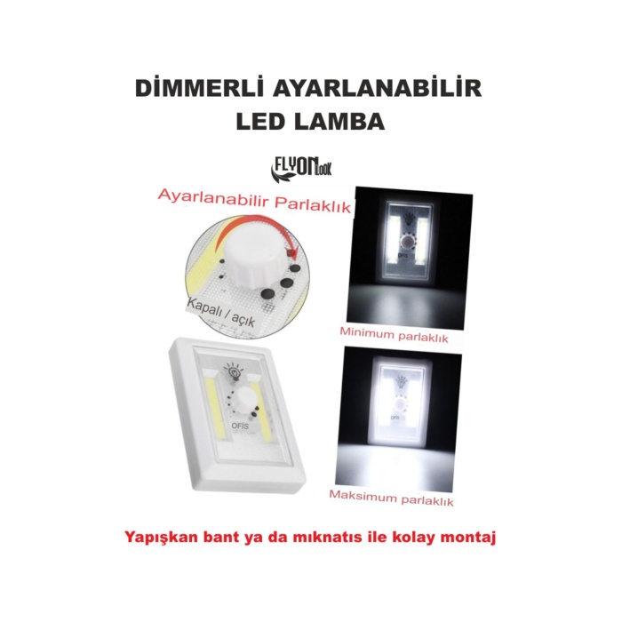 Dimmerli  Led Lamba Cob Ledli Yapişkan Veya Miknatisli Dolap Içi Mutfak Tezgah Ev Bahçe Fener