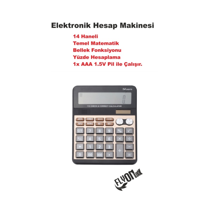 Elektronik Hesap Makinesi 14 Haneli  Temel Matematik Bellek Fonksiyonu  Yüzde Hesaplama Güneş Enerji