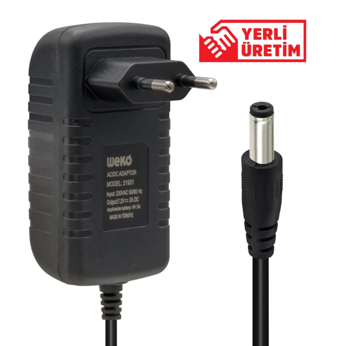 7.2 Volt - 2 Amper 5.5*2.5 Uçlu Ledli Yerli Üretim Akü Şarj Cihazı Out:6V-2A