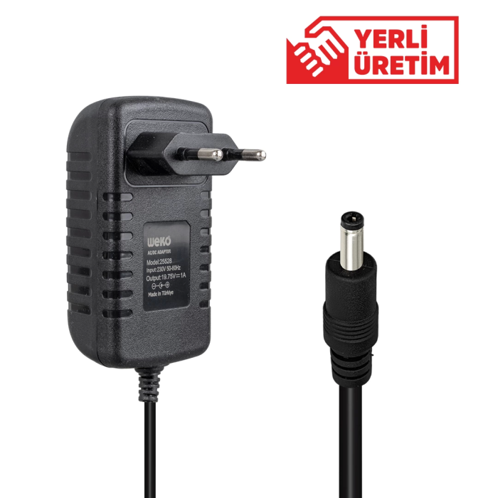 19.75 Volt - 1 Amper 4.0*1.35 Uçlu Yerli Üretim Plastik Kasa Priz Tipi Adaptör