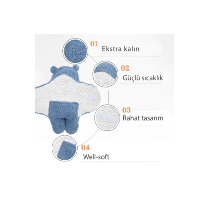 Bebek Dış Kundak Welsoft Battaniye Ayaklı Model Mavi Kundak